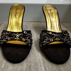 Brown Beaded Heeled Sandal